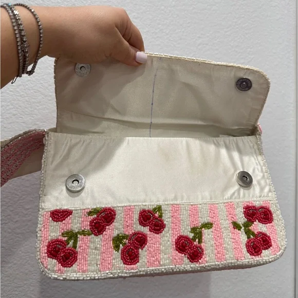 NEW Cherry Print Beaded Handbag - Picture 7 of 16